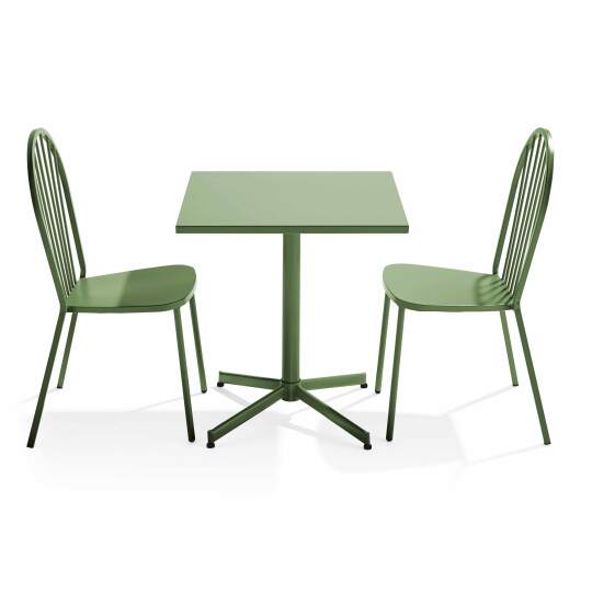 Tavolo da giardino bistrot quadrato inclinabile in metallo 70x70 cm e 2 sedie | Oviala
