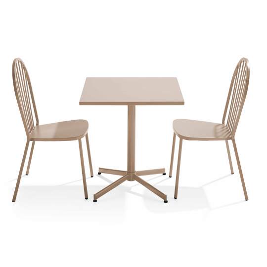 Tavolo da giardino bistrot quadrato inclinabile in metallo 70x70 cm e 2 sedie | Oviala
