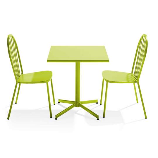 Tavolo da giardino bistrot quadrato inclinabile in metallo 70x70 cm e 2 sedie | Oviala