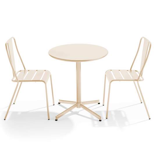 Tavolo da giardino bistrot rotondo inclinabile in metallo Ø70 cm e 2 sedie | Oviala