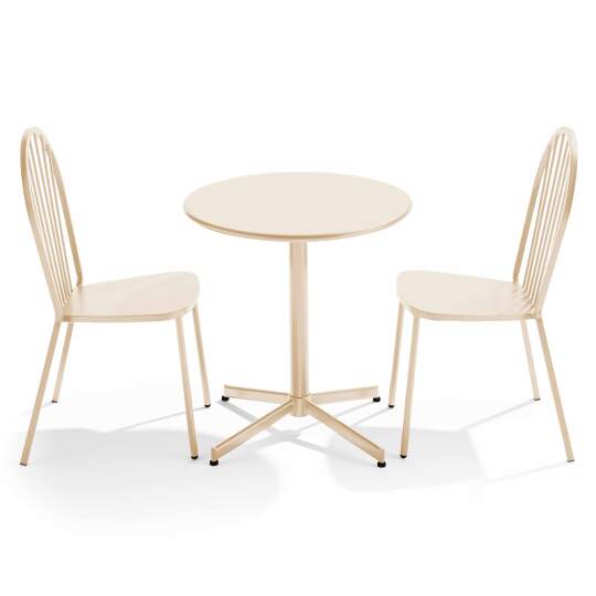 Tavolo da giardino bistrot rotondo inclinabile in metallo Ø70 cm e 2 sedie | Oviala