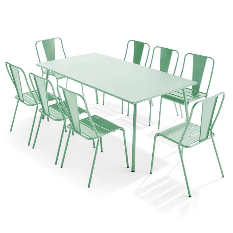 Tavolo da giardino rettangolare 180 x 90 e 8 sedie bistrot in metallo