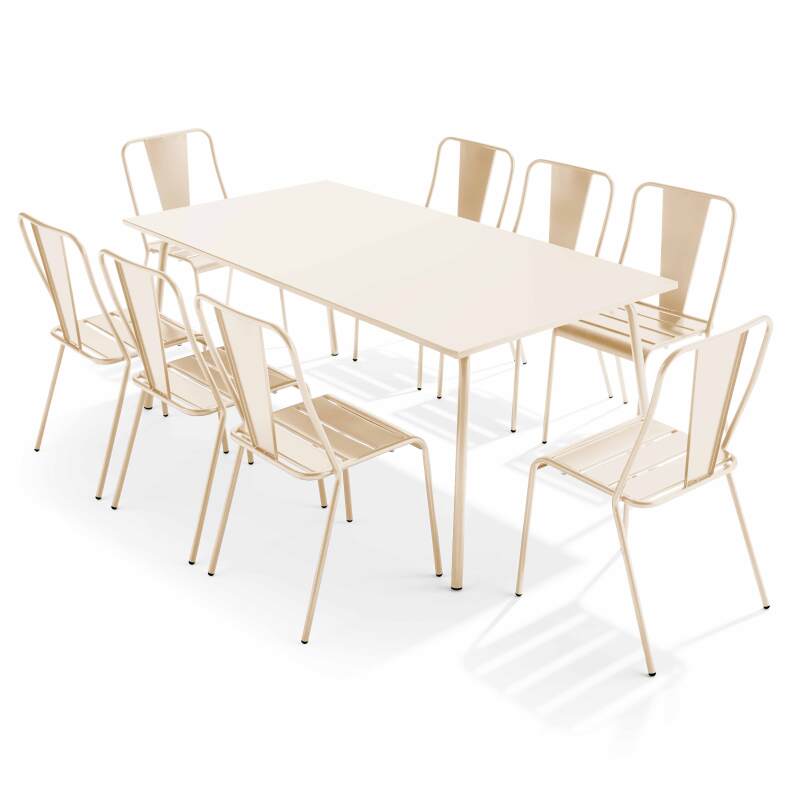Tavolo da giardino rettangolare 180 x 90 e 8 sedie bistrot in metallo