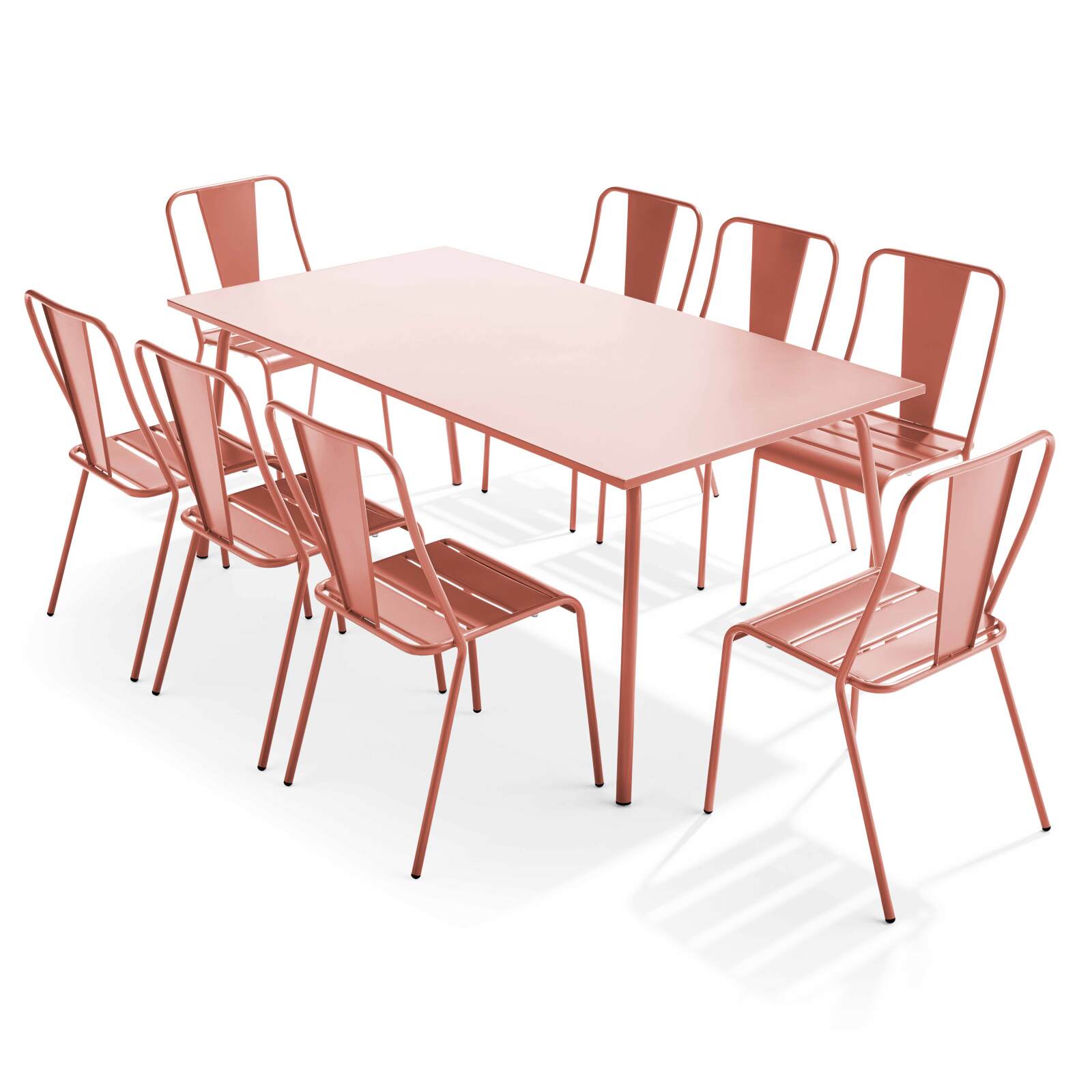 Tavolo da giardino rettangolare 180 x 90 e 8 sedie bistrot in metallo