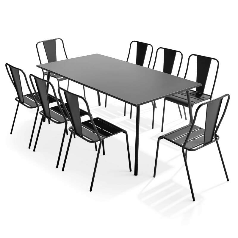 Tavolo da giardino rettangolare 180 x 90 e 8 sedie bistrot in metallo
