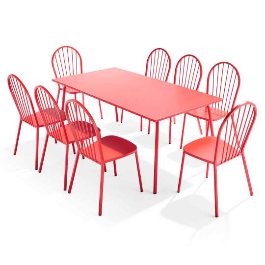 Tavolo da giardino rettangolare 180 x 90 cm e 8 sedie da bistrot in metallo