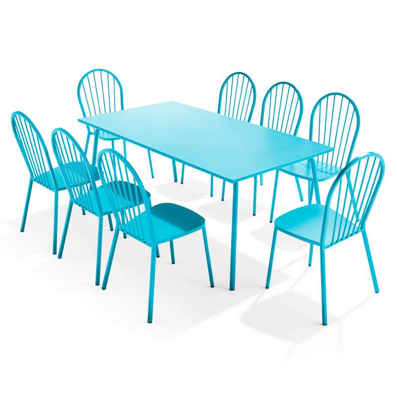 Tavolo da giardino rettangolare 180 x 90 cm e 8 sedie da bistrot in metallo