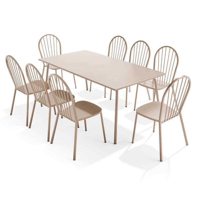 Tavolo da giardino rettangolare 180 x 90 cm e 8 sedie da bistrot in metallo