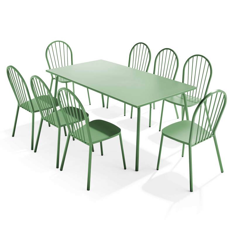 Tavolo da giardino rettangolare 180 x 90 cm e 8 sedie da bistrot in metallo