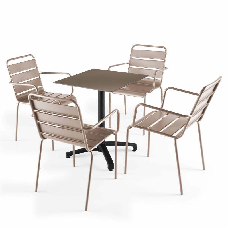 Tavolo inclinabile in laminato 60x60 cm con gamba nera e sedie in metallo