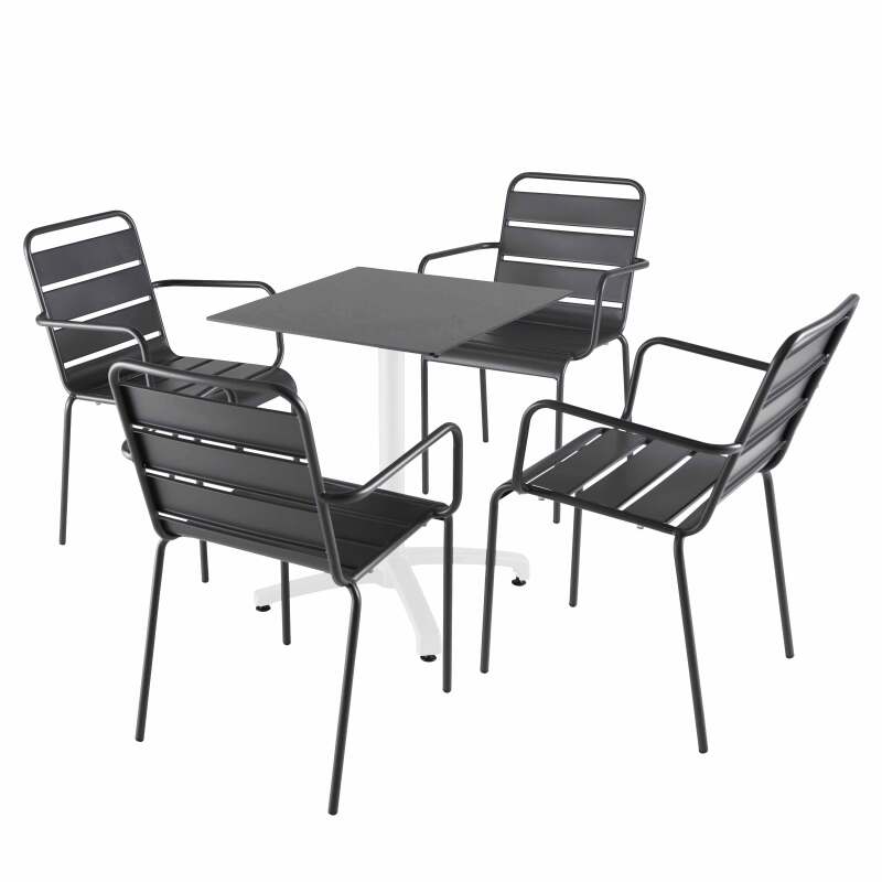 Tavolo inclinabile in laminato 60x60 cm con base bianca e sedie in metallo