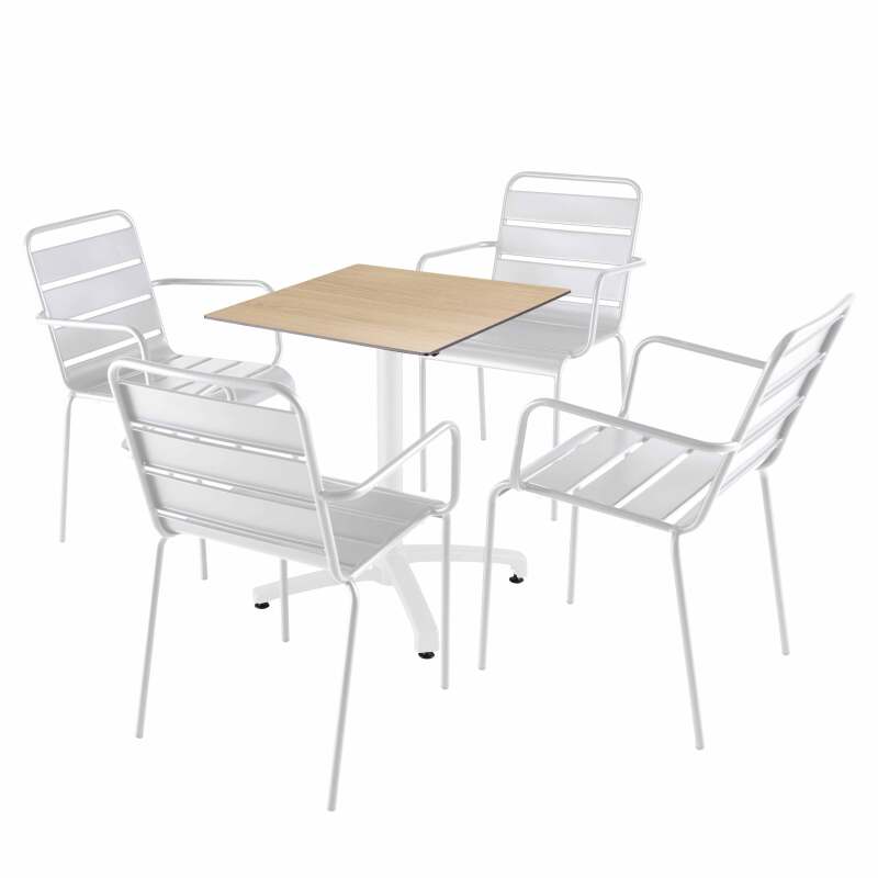 Tavolo inclinabile in laminato 60x60 cm con base bianca e sedie in metallo