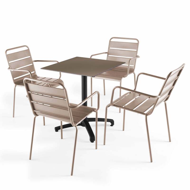 Tavolo inclinabile in laminato 70x70 cm con gamba nera e sedie in metallo