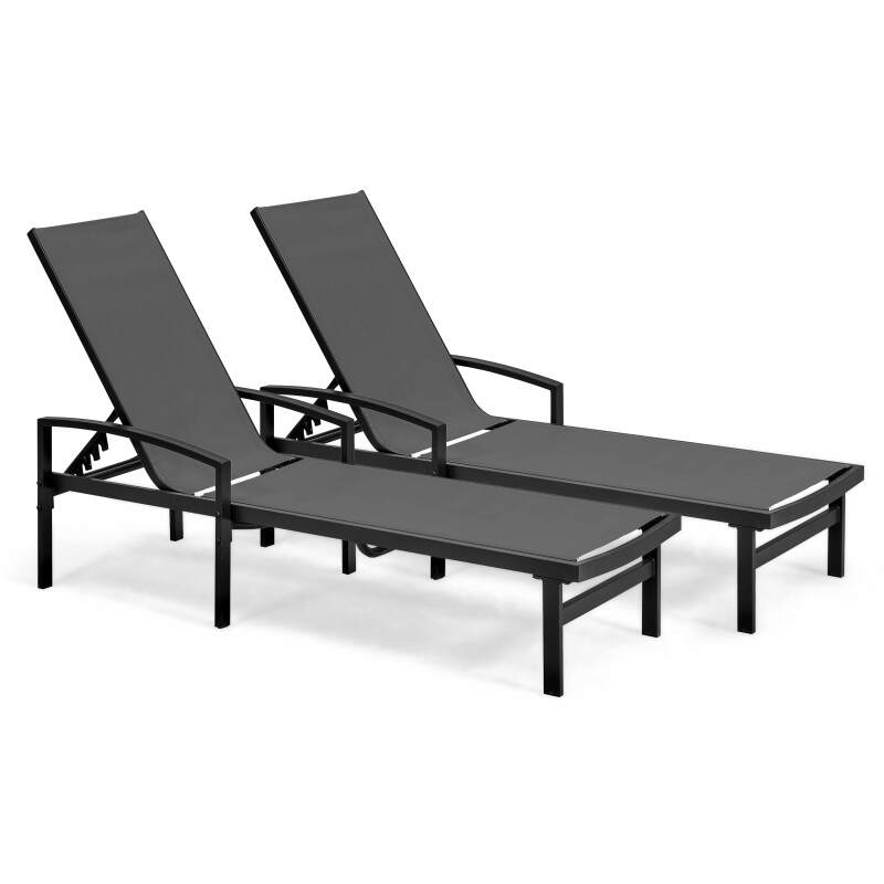 Set di 2 lettini prendisole con braccioli, reclinabili in 5 posizioni