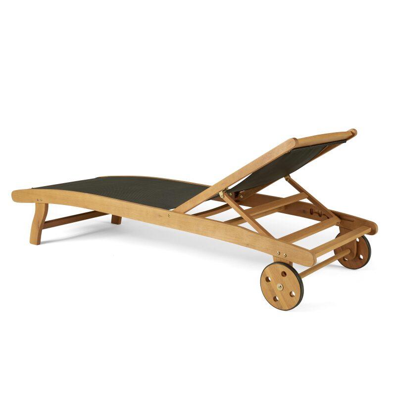 Set di 2 lettini prendisole reclinabili in legno FSC® con ruote