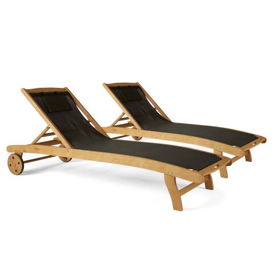 Sdraio da giardino in legno FSC®  reclinabili con ruote - Set di 2 | Oviala