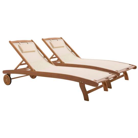 Set di 2 lettini prendisole reclinabili in legno FSC® con ruote