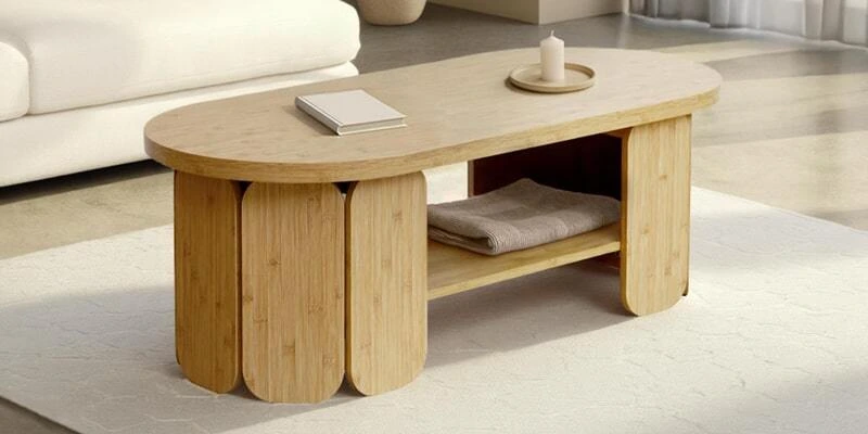 Tavolino da salotto effetto legno naturale con piano ovale