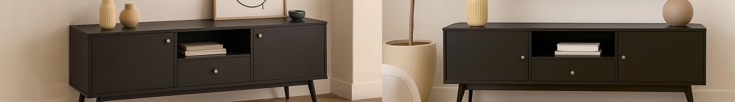 mobile TV effetto legno nero stile design