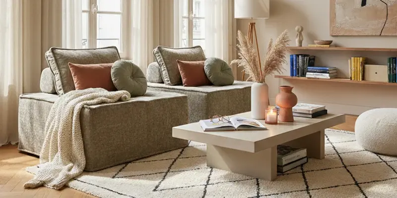 Poltrone di divano modulare in tessuto color tortora