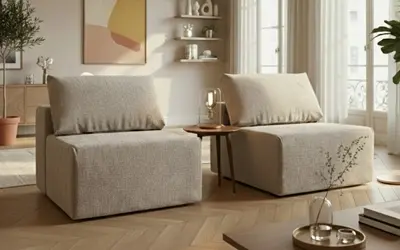 poltrone di divano modulare in tessuto color écru