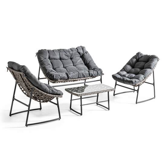 Salotto da giardino in resina a 4 posti con un divano, 2 poltrone e un Tavolina da salotto