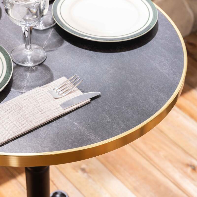 Tavolo da terrazza in compensato con bordo in alluminio ⌀60 cm e 2 sedie in stile bistrot parigino (3/8)