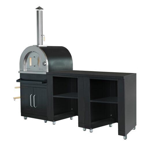 Cucina da esterno in acciaio a 3 elementi con forno per pizza
