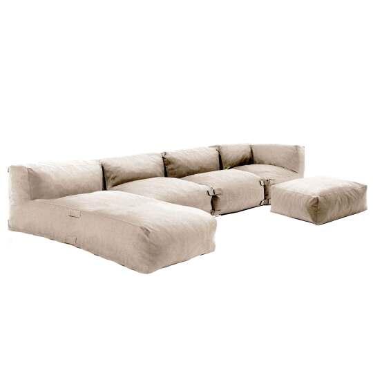 Divano modulare da esterno 4 posti con 2 poltrone, 1 poltrona angolare, 1 chaise longue e 1 pouf | Oviala