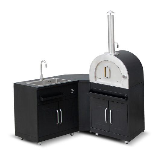 Cucina da esterno in acciaio a 3 elementi con forno per pizza