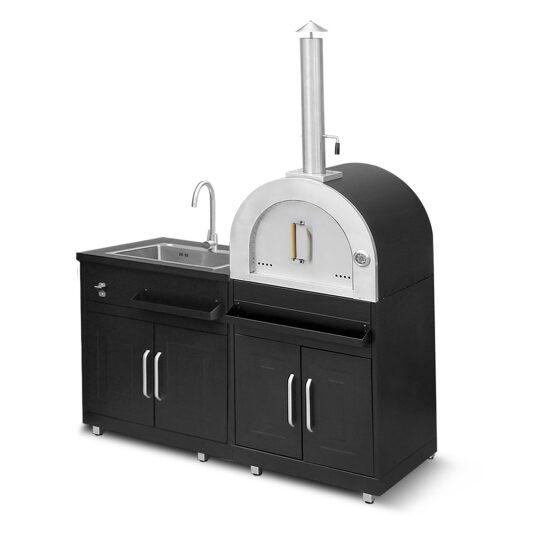Cucina da esterno in acciaio a 2 elementi con forno per pizza