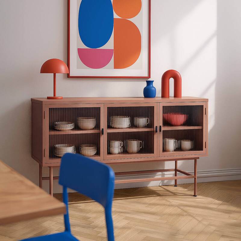 Buffet in metallo e vetro 3 ante 120 cm