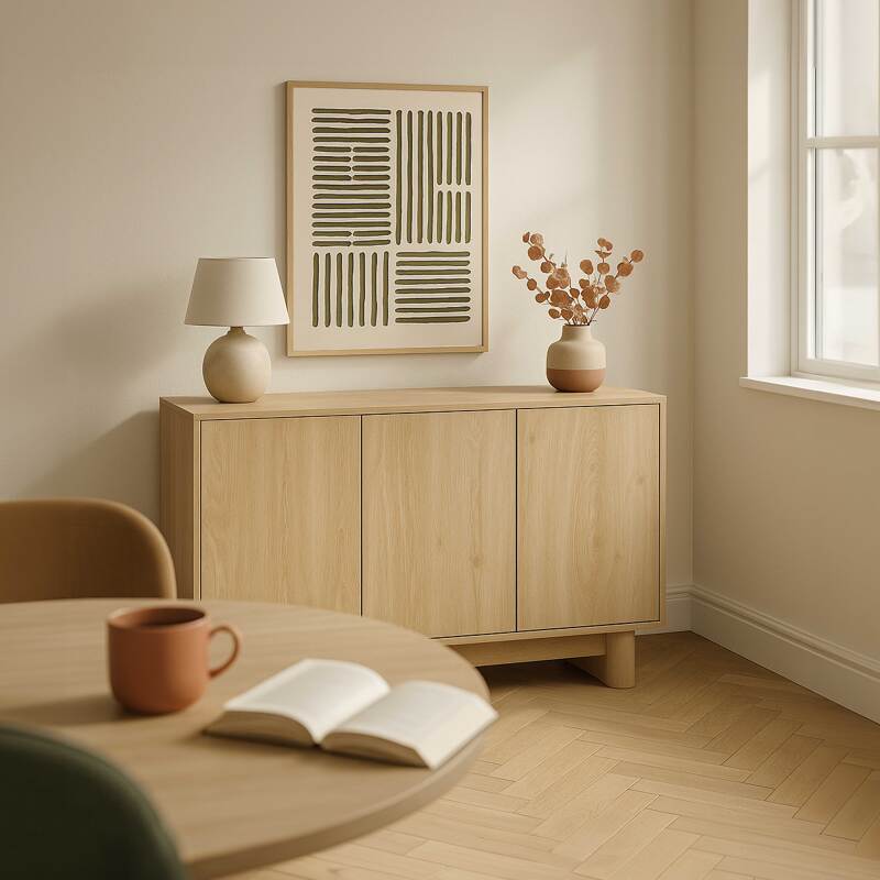 Buffet scandinavo effetto legno 3 ante 120 cm