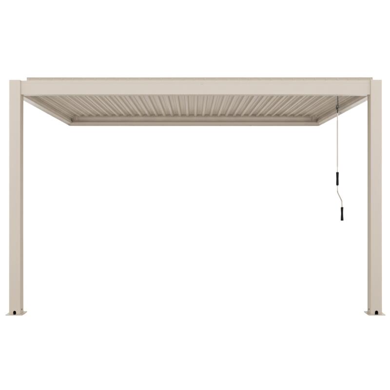 Pergola bioclimatica 4x3 m addossata manuale  in alluminio crema con tenda (4/5)