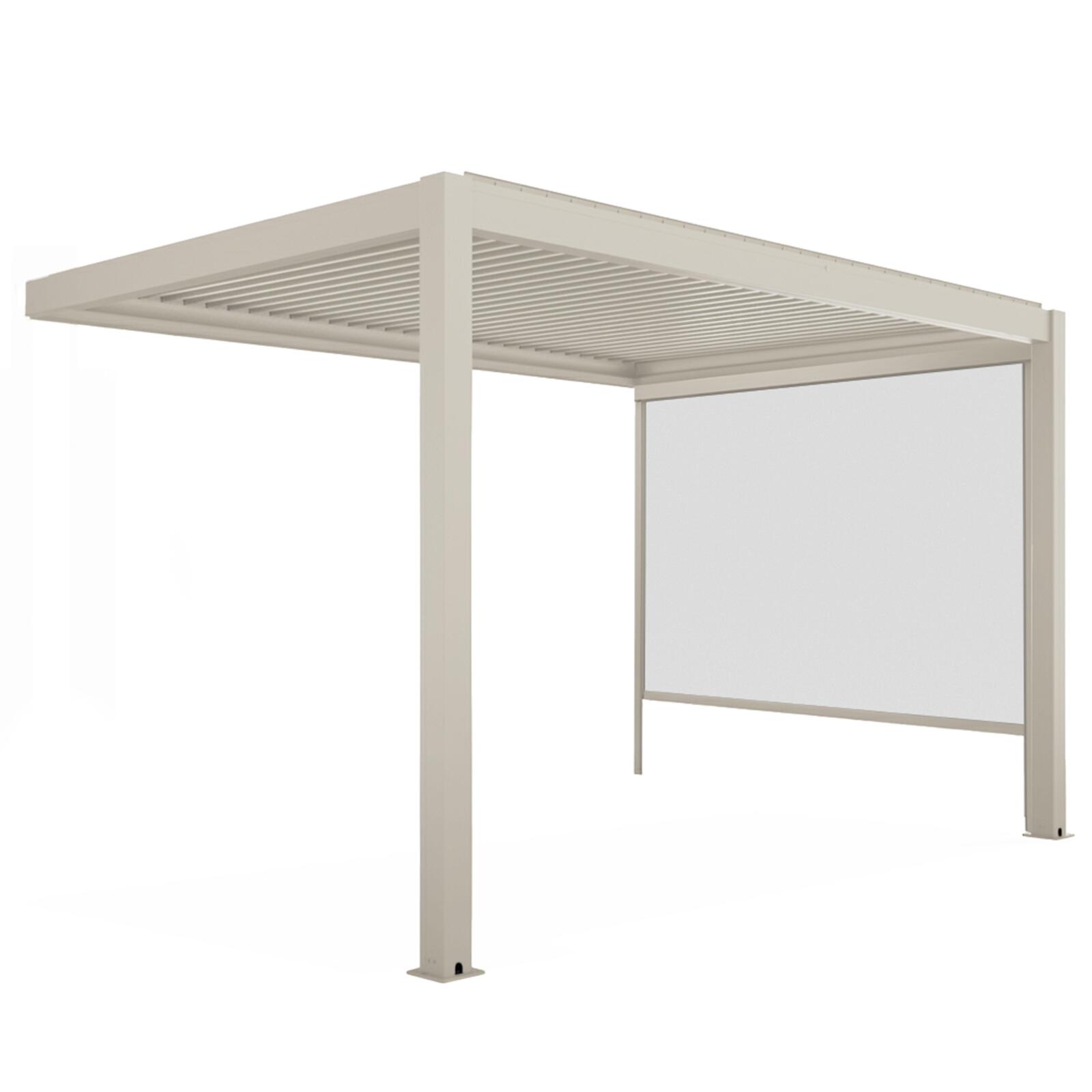 Pergola bioclimatica 4x3 m addossata manuale  in alluminio crema con tenda