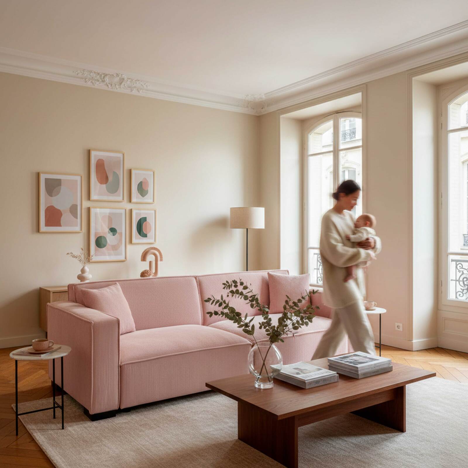 Divano 3 posti in velluto a coste con cuscini