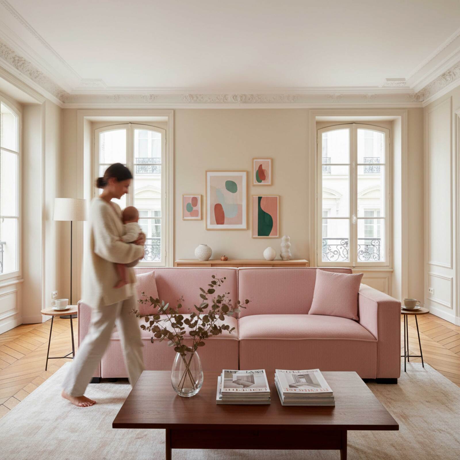 Divano 3 posti in velluto a coste con cuscini