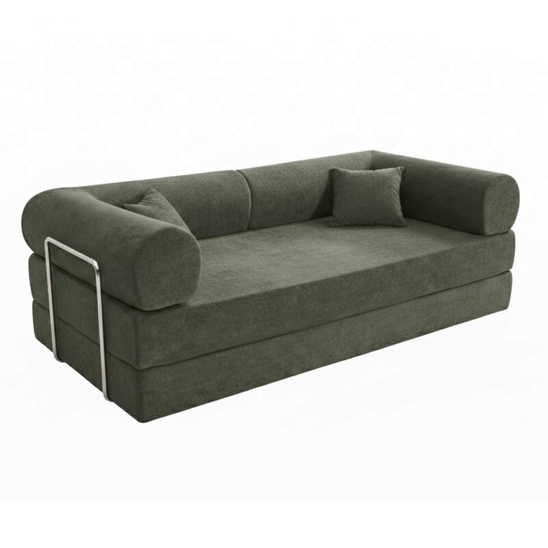 Divano letto 2 posti in tessuto con cuscini