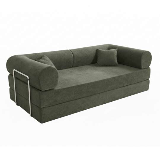 Divano letto 2 posti in tessuto con cuscini