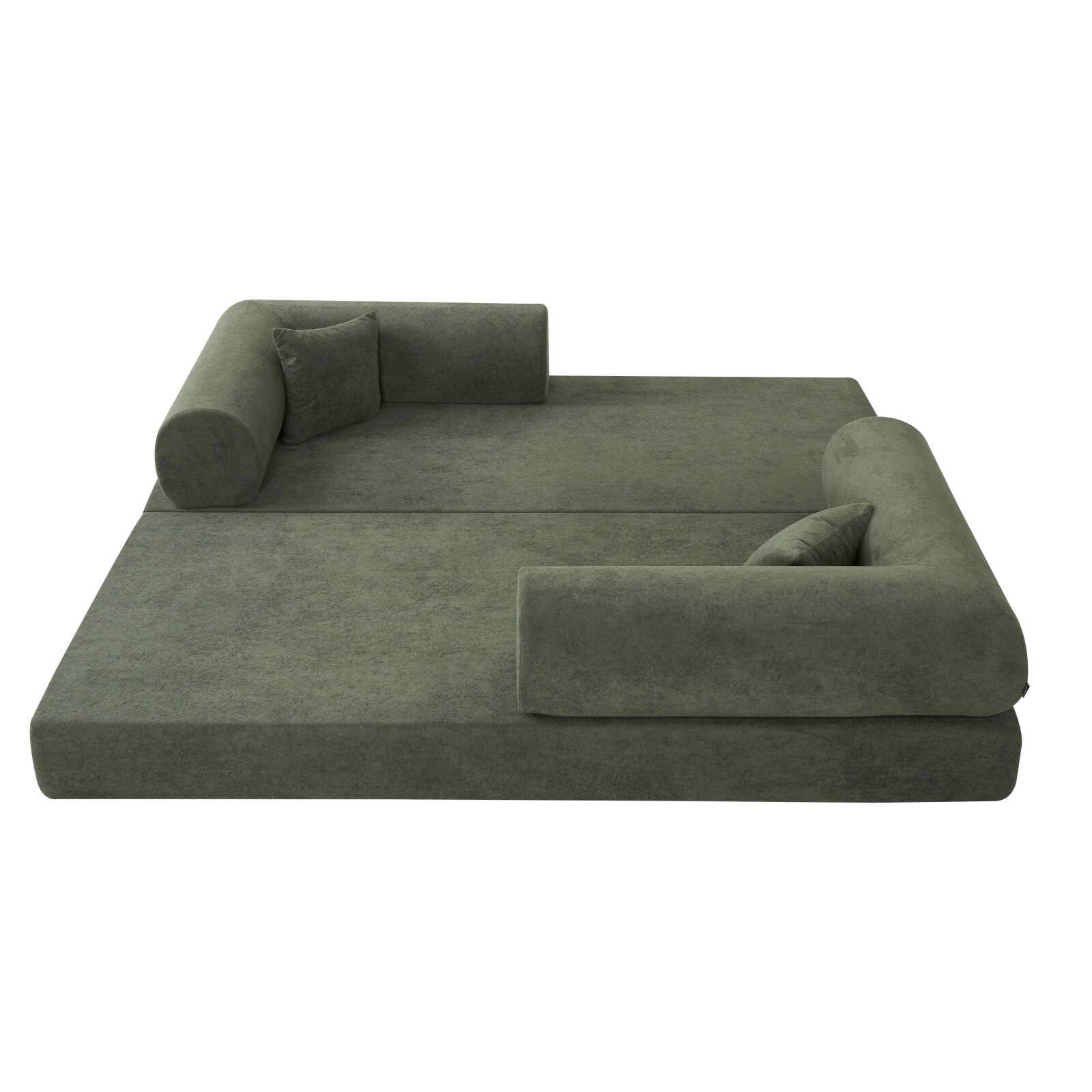 Divano letto 2 posti in tessuto con cuscini