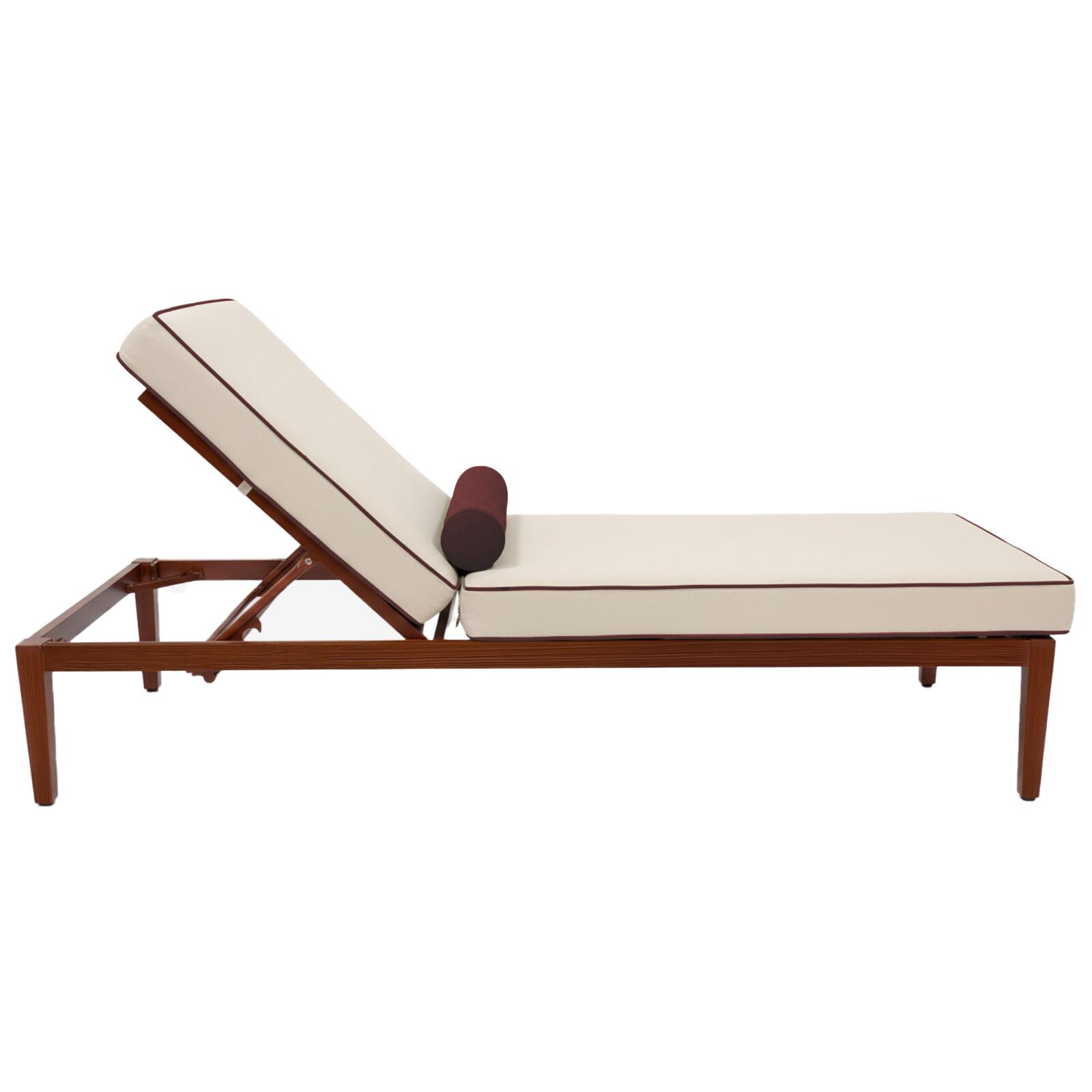 Sdraio da giardino in alluminio effetto legno reclinabili 4 posizioni con cuscino - Set di 2