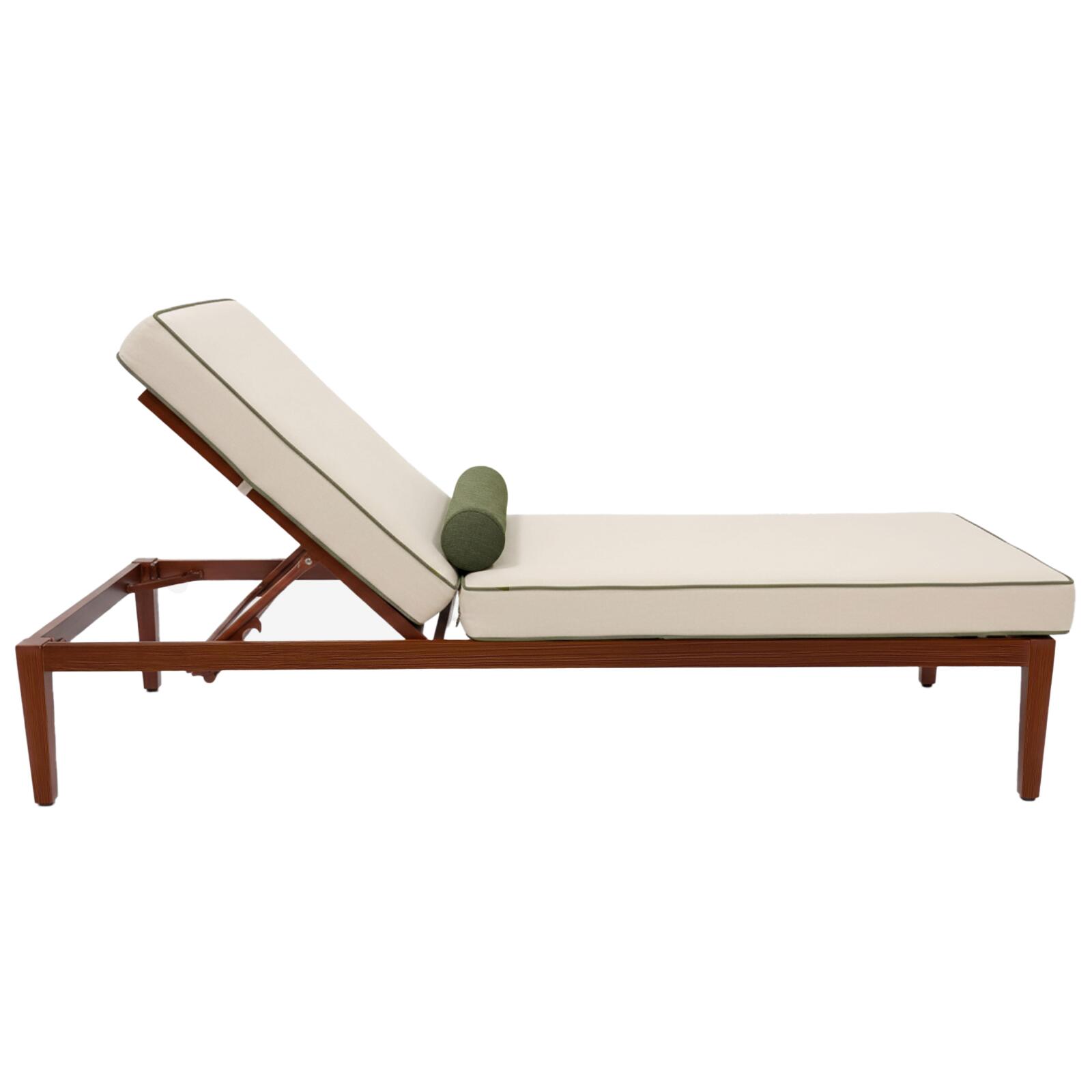 Sdraio da giardino in alluminio effetto legno reclinabili 4 posizioni con cuscino - Set di 2