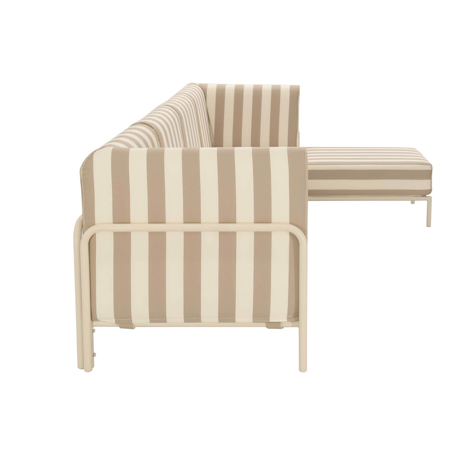 Divano modulare da esterno a righe 5 posti con 2 poltrone, 2 poltrone angolari e 1 pouf