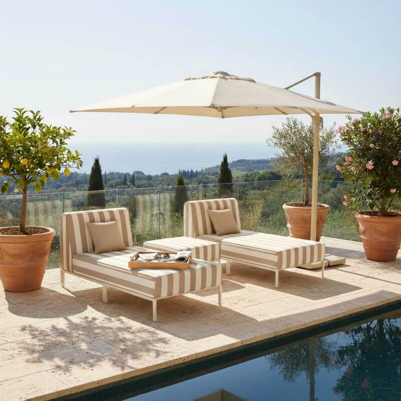 Divano modulare da esterno a righe 2 posti con 2 chaise longue e 1 pouf (6/7)