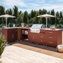 Cucina da esterno in metallo ad angolo con lavatoio da esterno, barbecue e spazio - 5 moduli