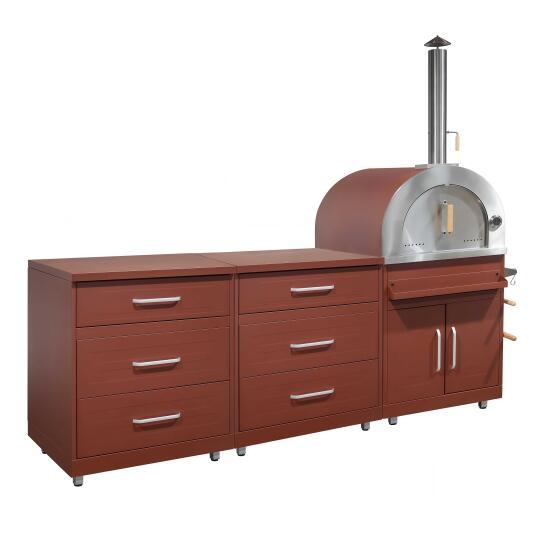 Cucina da esterno in metallo con forno a legna e spazio - 3 moduli | Oviala