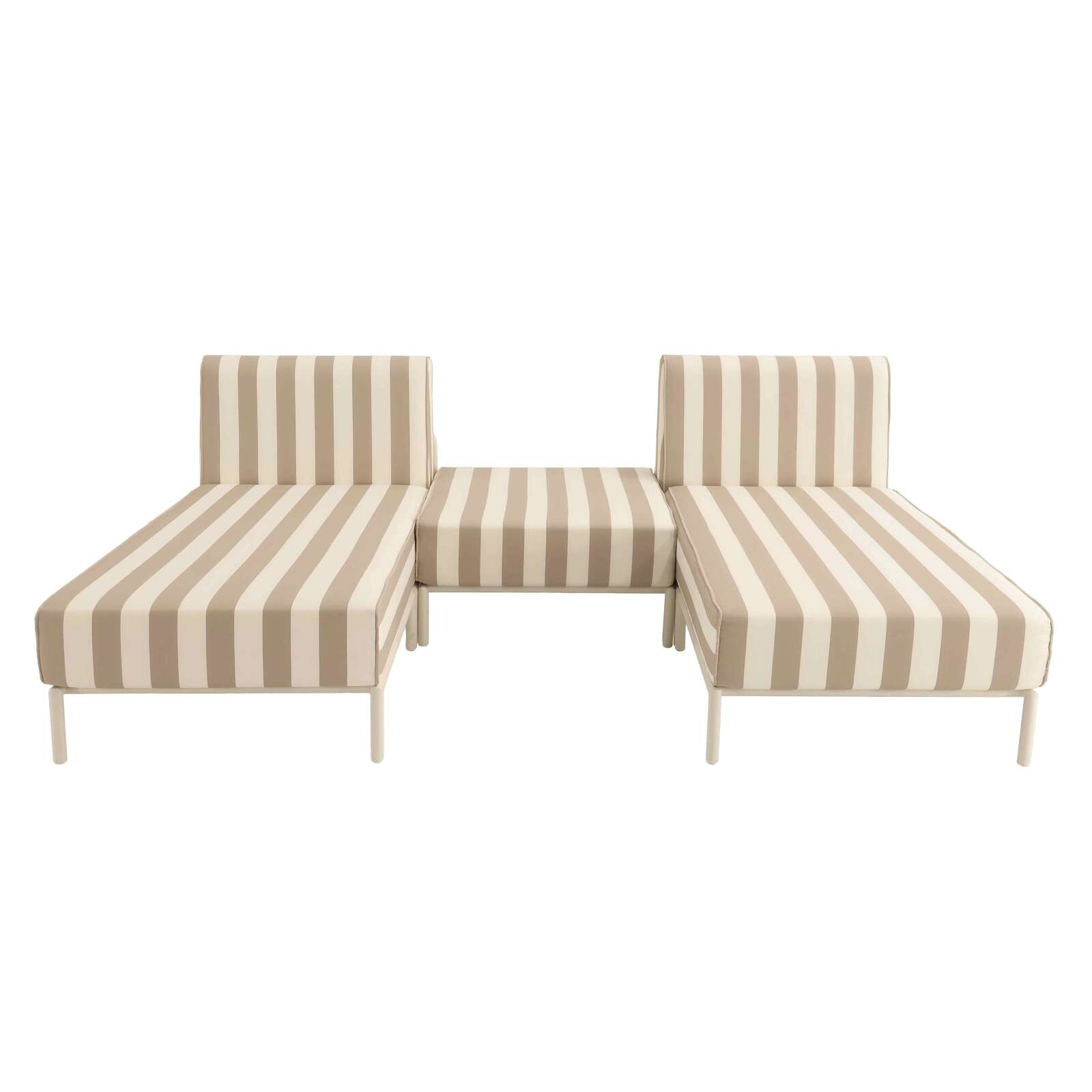 Divano modulare da esterno a righe 2 posti con 2 chaise longue e 1 pouf