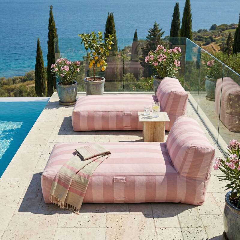 Divano modulare da esterno con 2 posti con 2 chaise longue a righe (2/6)