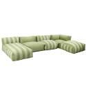 Divano modulare da esterno a righe 4 posti con 2 poltrone, 1 poltrona angolare, 1 chaise longue e 1 pouf