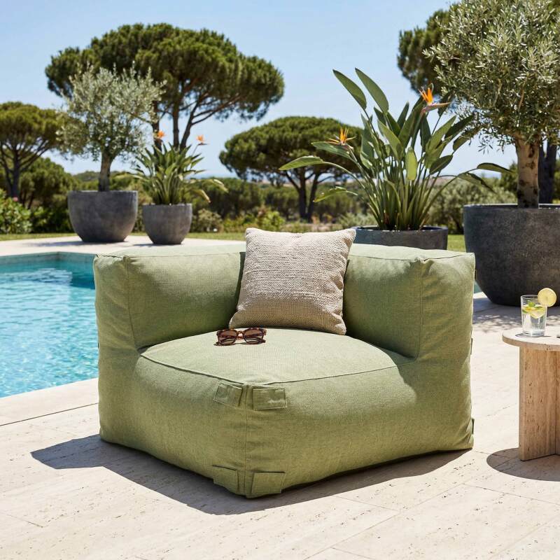 Divano modulare da esterno a righe 4 posti con 2 poltrone, 1 poltrona angolare, 1 chaise longue e 1 pouf (4/7)